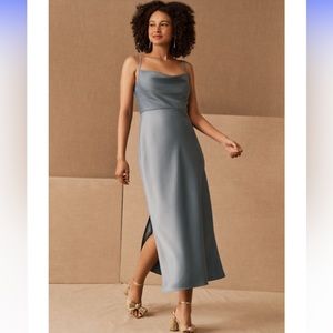 BHLDN Cali Satin Charmeuse Midi Dress - Dusty Blue